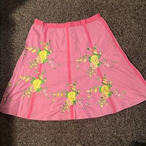 Persaman New York Pink Skirt with Yellow Floral Embroidery
